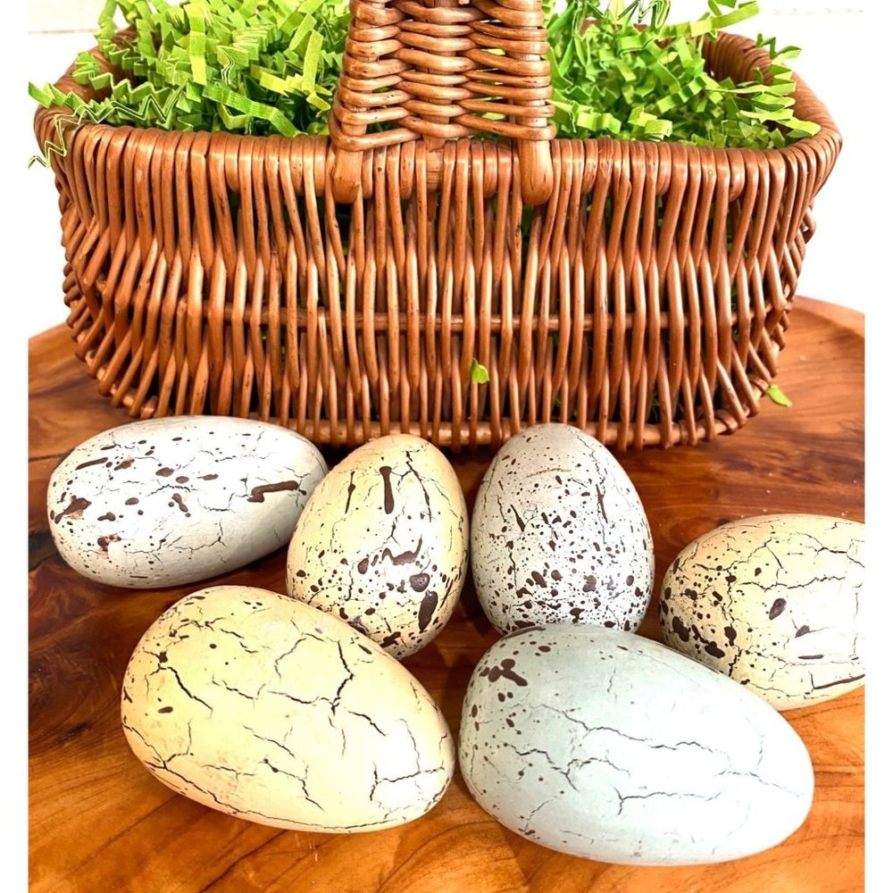 Solid Wood Painted Crafted Eggs Yellow/Blueish-Green/ Set of 6